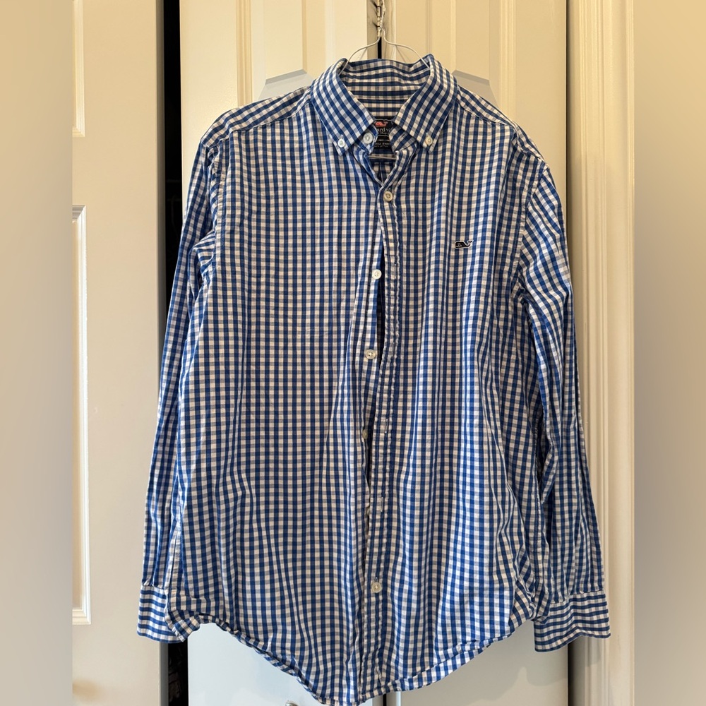 White and blue plaid button down Shirt